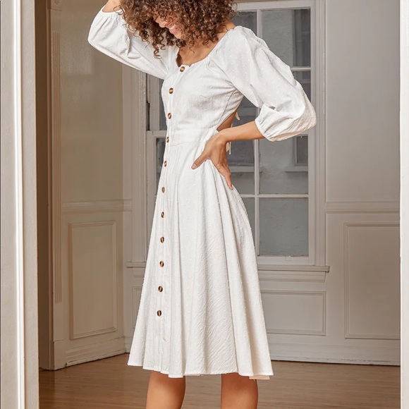 Happiest With You White Lace-Up Button-Front Midi Dress - Picture 5 of 7